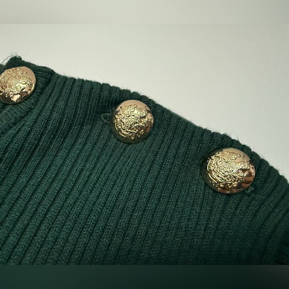 NWT New Lauren Ralph Lauren Dark Green Sweater Button Trim Retail $135 - Picture 4 of 8